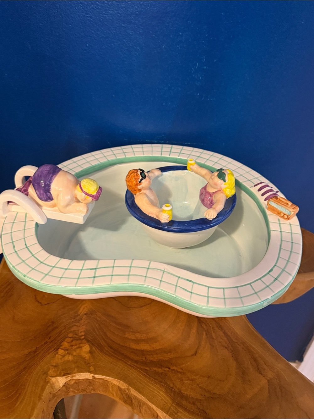 LOTUS 1995 Chip and Dip Bowl Swimming Pool Party Hot Tub Vintage Ceramic Set
